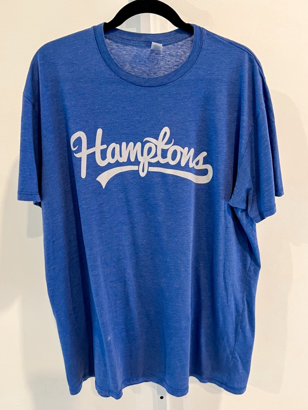 New York Hamptons Script Blue and White Graphic Short Sleeve Tee Shirt Adult XL